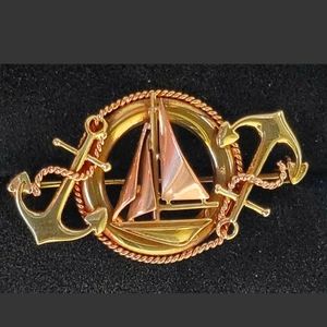 Antique Art Nouveau 14k Gold Anchor Sailboat Brooch Estate Jewelry Sloan Co 4.5g
